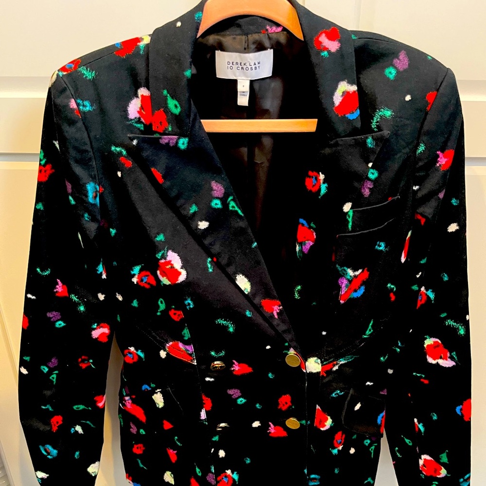 Derek Lam Crosby 10 Blazer w Floral Detail & Gold Hardware
